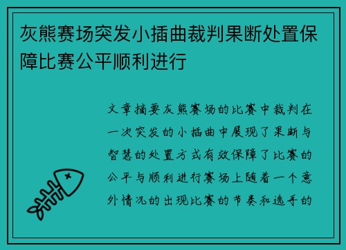 灰熊赛场突发小插曲裁判果断处置保障比赛公平顺利进行
