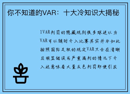 你不知道的VAR：十大冷知识大揭秘